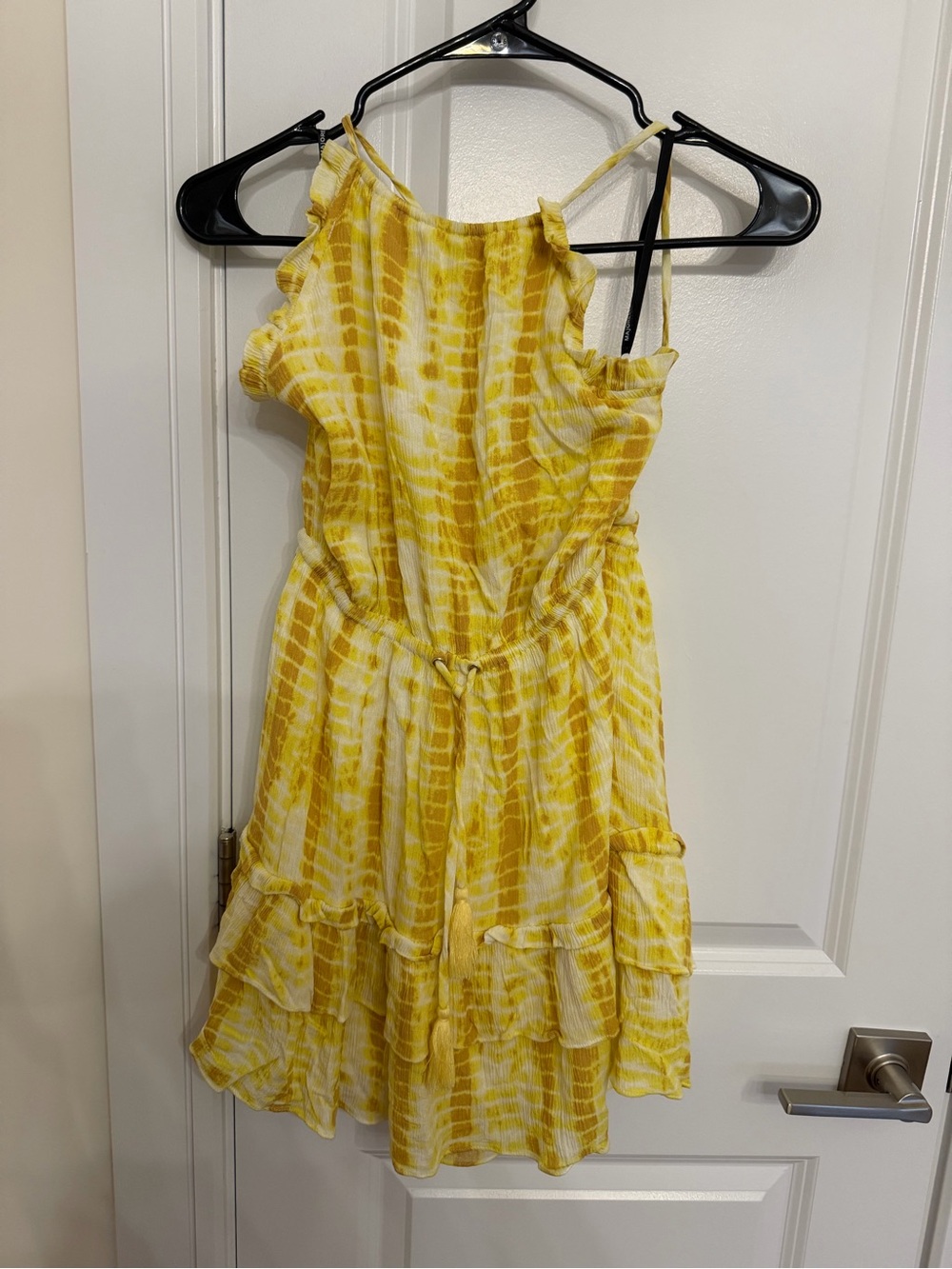 MAJORELLE Yellow Tie-Dye Ruffle Mini Dress